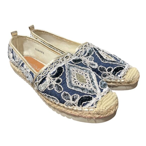 Patrizia Spring Step Blue Beige Embroidered Espadrille Flats Women Size 40/US 9 - Picture 1 of 10